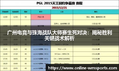 广州电竞与珠海战队大师赛生死对决：揭秘胜利关键战术解析